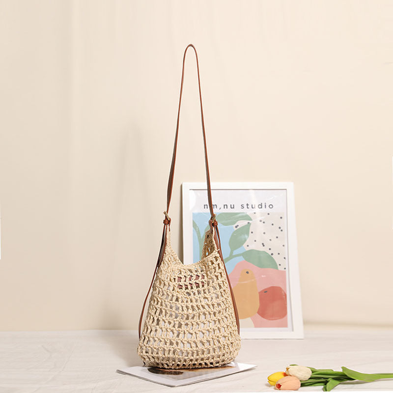 Women's Fashionable Sequins One Straw Hollow Out Women's Shoulder Bag