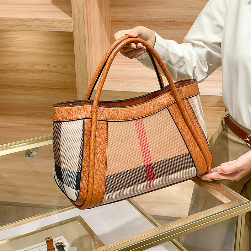 Women's Fashion Genuine Leather Large Capacity Plaid Handbags