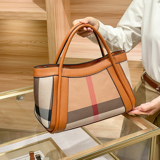 Women's Fashion Genuine Leather Large Capacity Plaid Handbags