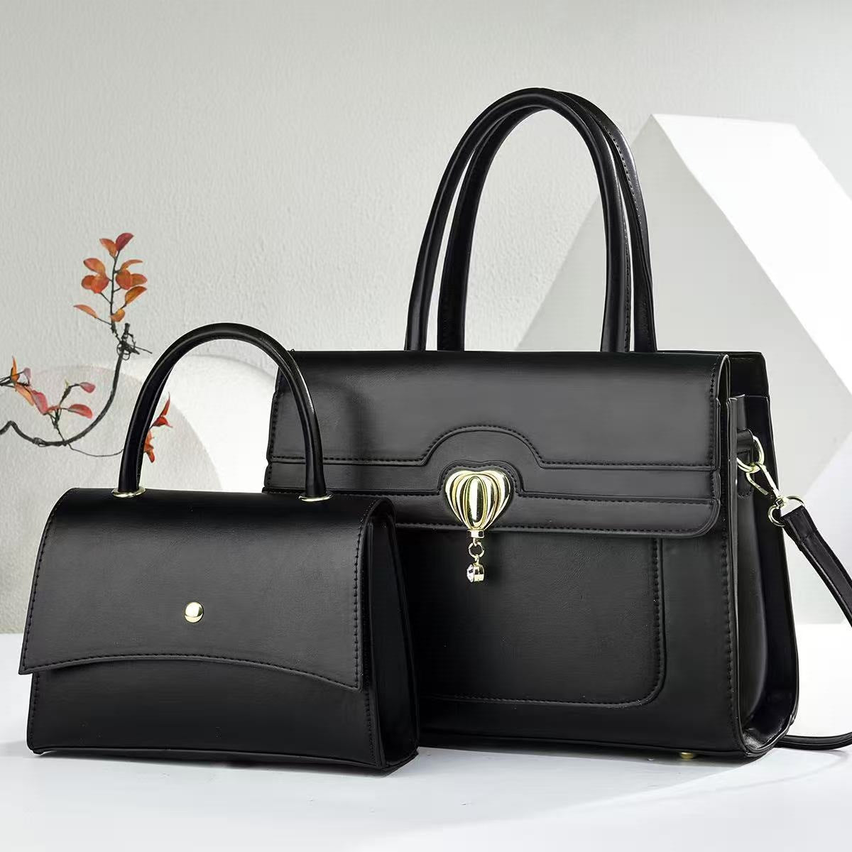 Two-piece Solid Color Retro Large Capacity Bags