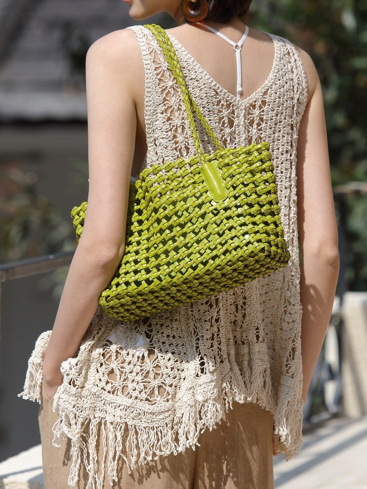 Vegetable Tanning Cowhide Hollow Design Woven Genuine Bags