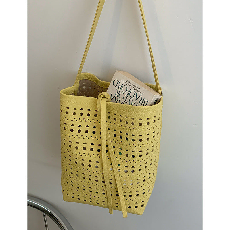 Women's Summer Fashion Underarm Simple Hollow Large Bucket Bags