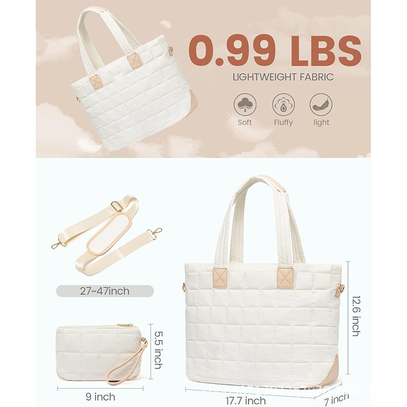 Women's Down Quilted Zipper Fluffy Work Handbags