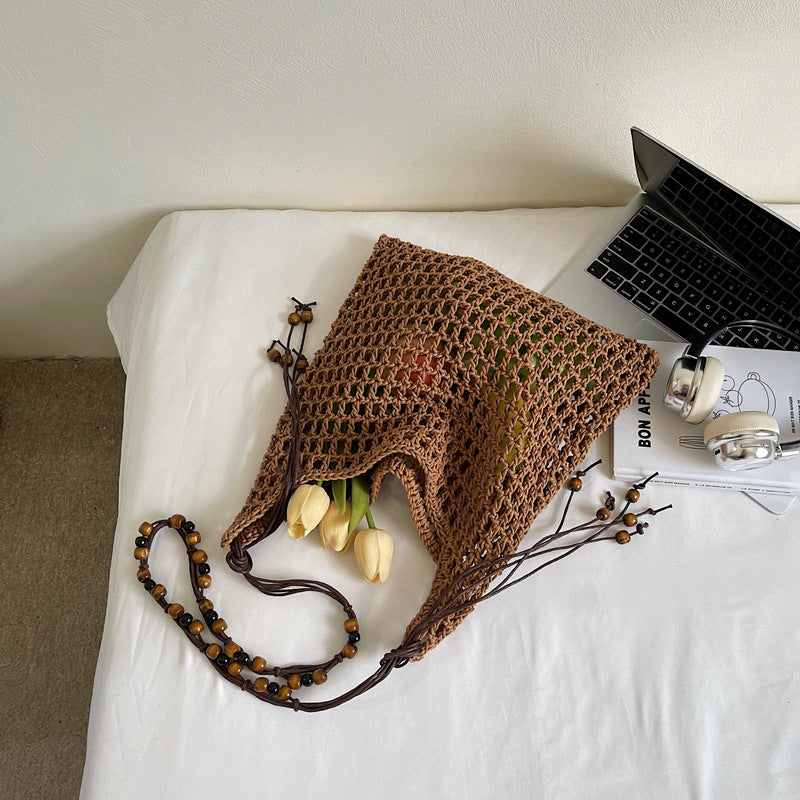 Summer Idle Style Hollow Straw Large Capacity Beaded Weave Bags