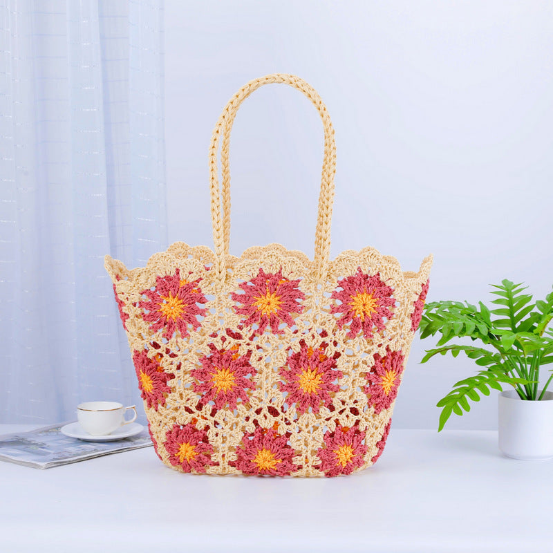 Women's Crocheted Handmade Hollow Pattern Woven Knitted Women's Shoulder Bag