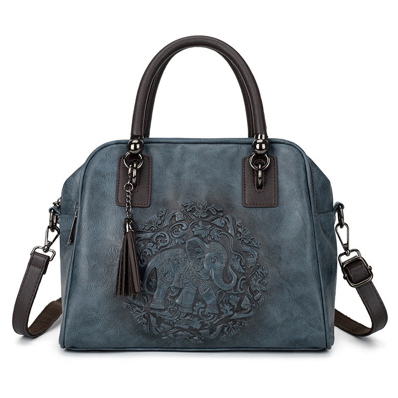 Women's Retro Ethnic Points Versatile Boston Textured Women's Messenger Bag