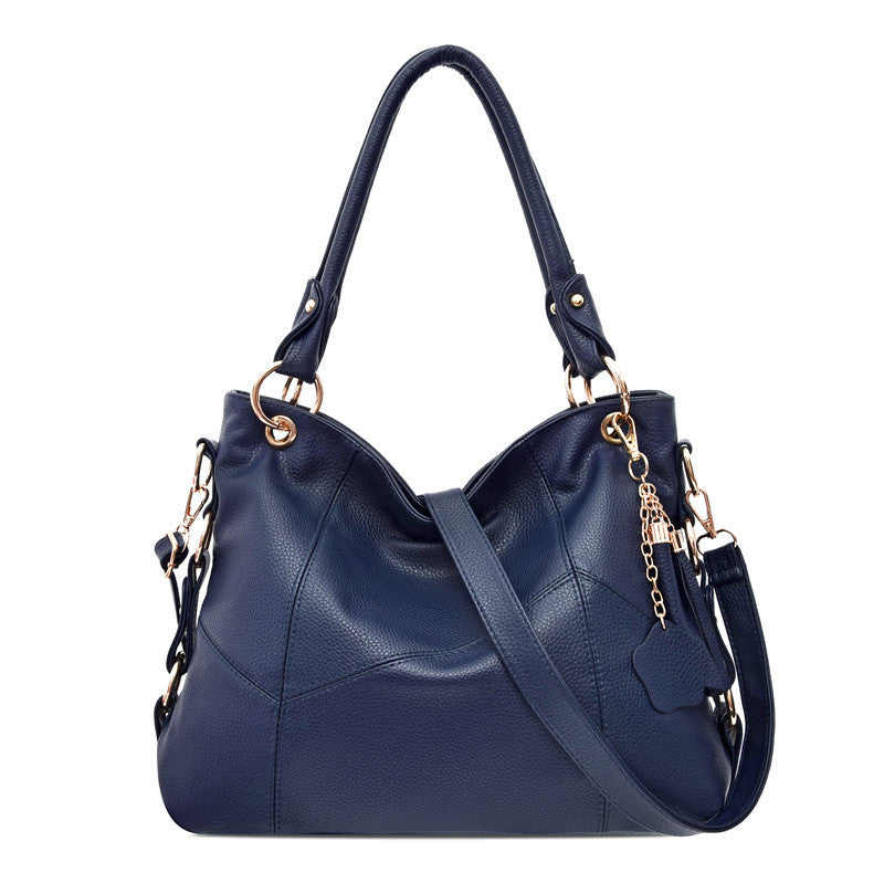 Women's Soft Leather Fashion Trendy Patchwork Big Shoulder Bags