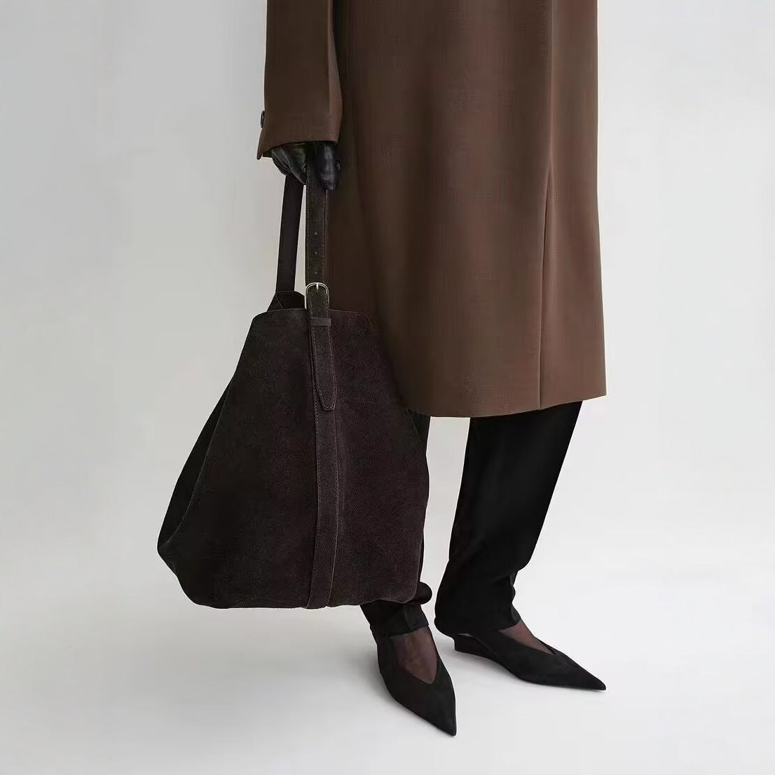 Women's Vintage Suede Matte Cowhide Genuine Leather Commuter Large Capacity Women's Shoulder Bag