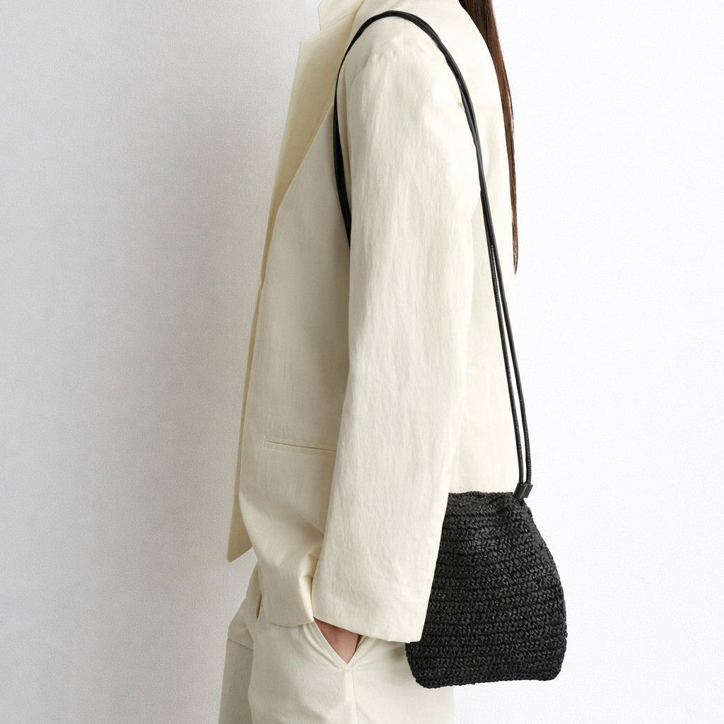Women's Drawstring Straw Mini Woven Summer Beach Phone Bags