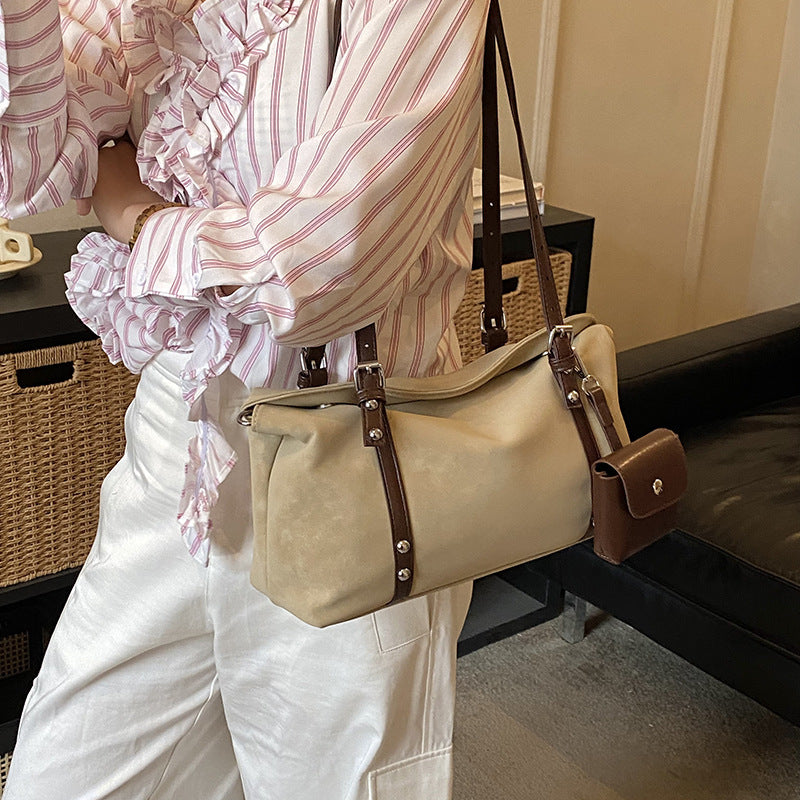 Women's Suede Pillow Matte Stitching Underarm Large Tote Bag