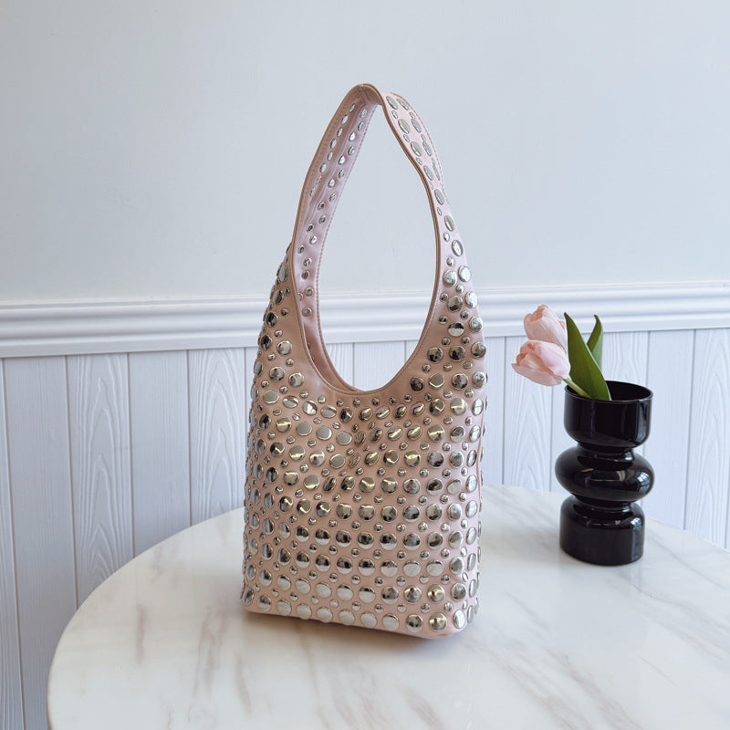 Beautiful Women's Underarm Punk Rivet Inlaid Tote Bag