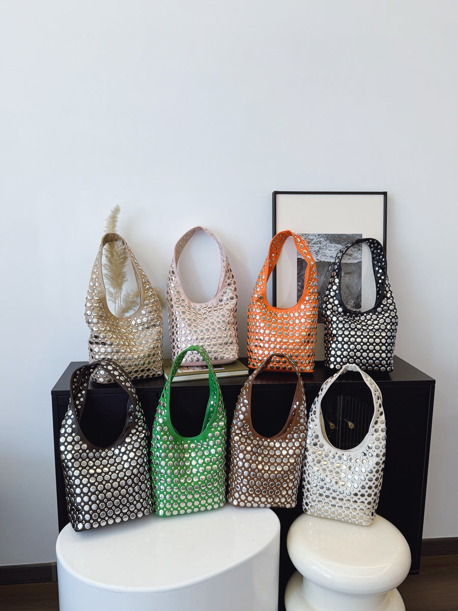 Beautiful Women's Underarm Punk Rivet Inlaid Tote Bag