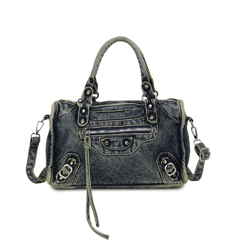 Retro Denim Motorcycle Style Rivet Niche Personality Tote Bags