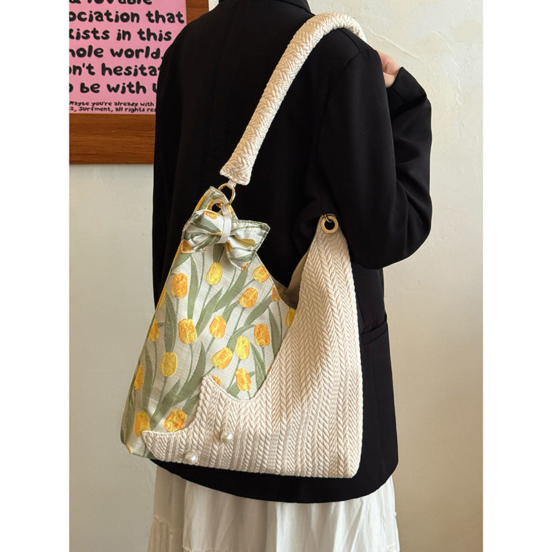 Tulip Cute Cat Underarm Fresh Large Women's Shoulder Bag