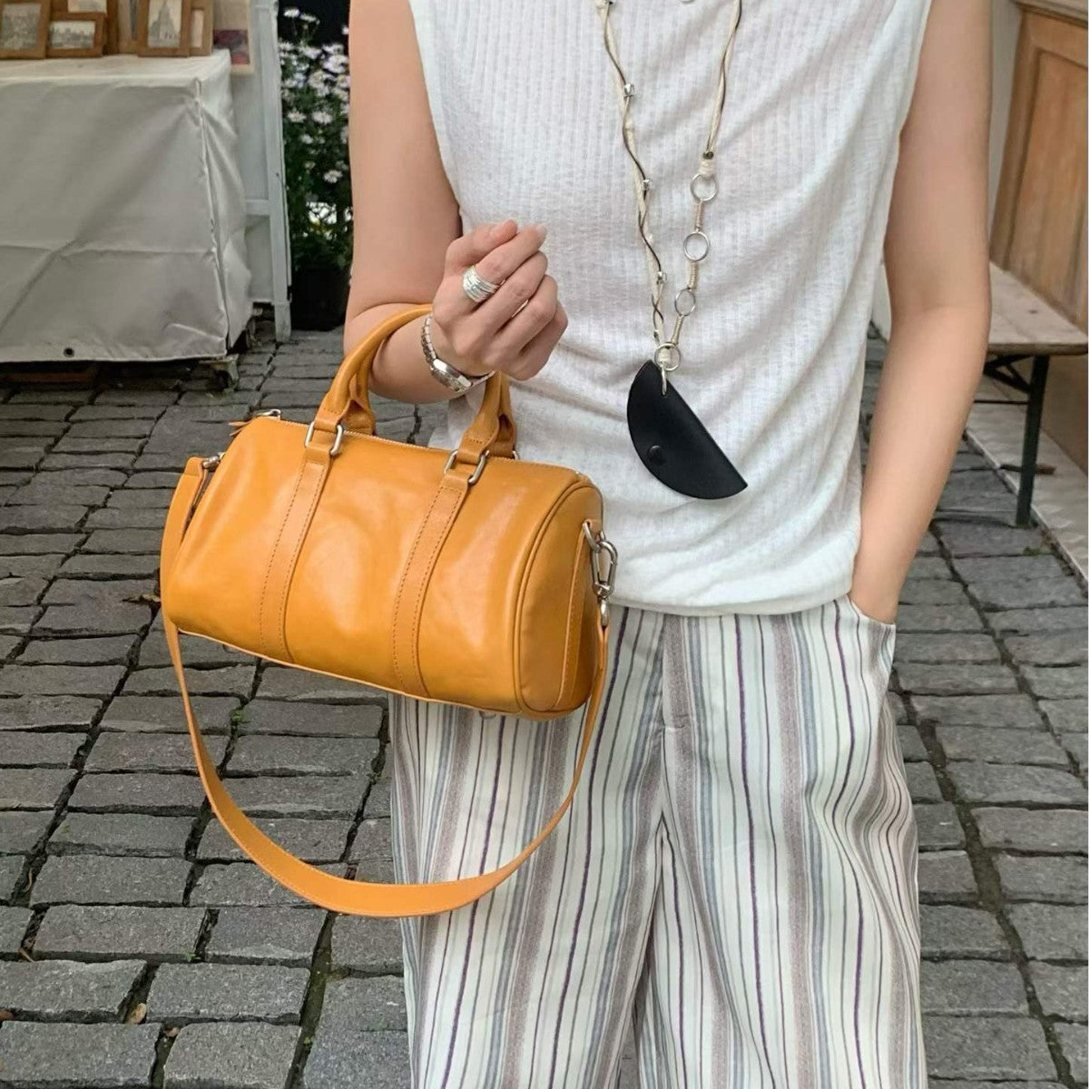 Women's Korean Vegetable Tanning Leather Pillow Genuine Women's Shoulder Bag