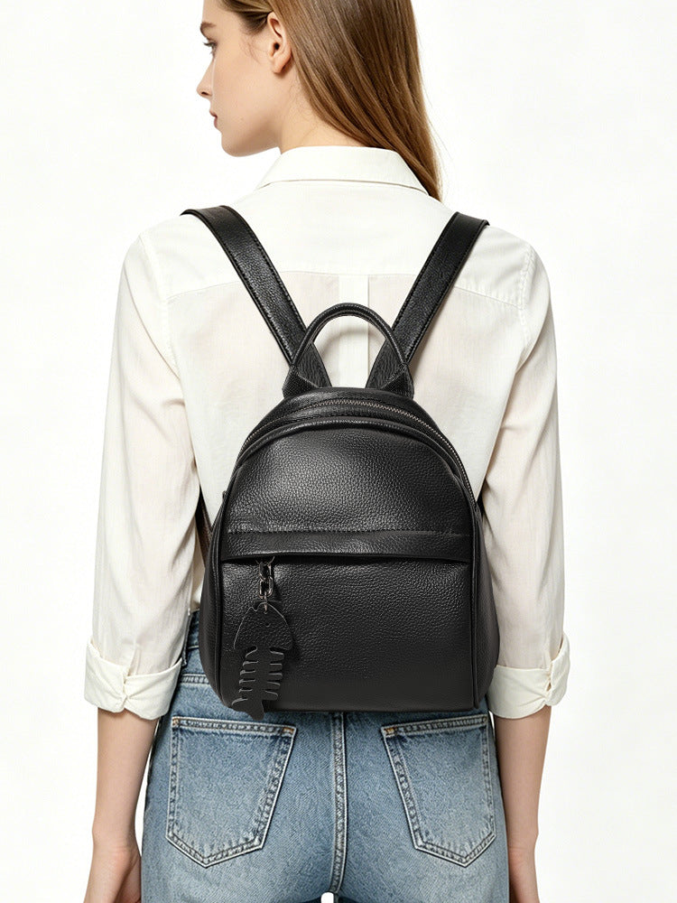 Women's Lightweight Soft Leather Simple Commuter High Sense Large Backpacks