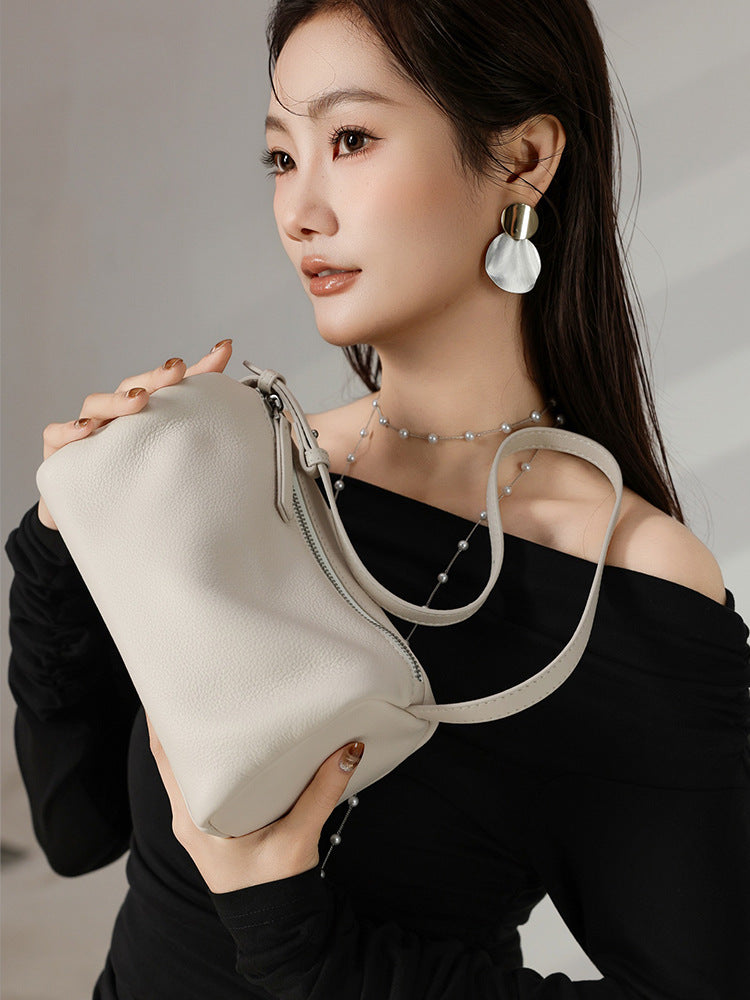 Women's First Layer Soft Cowhide Boston Style Pillow Genuine Women's Shoulder Bag