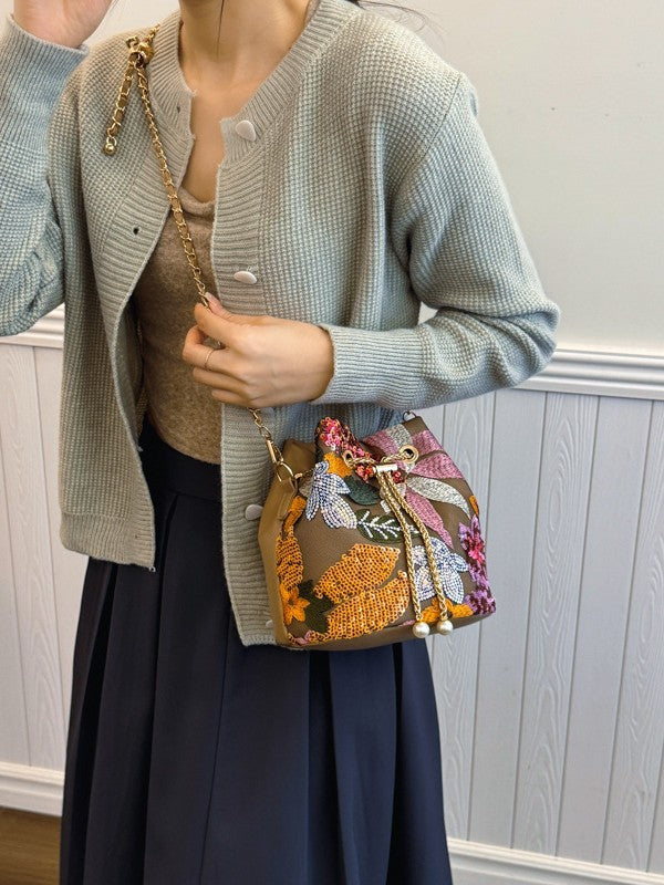 Women's Sequin Contrast Color Mesh Embroidery Stitching Trendy Bags