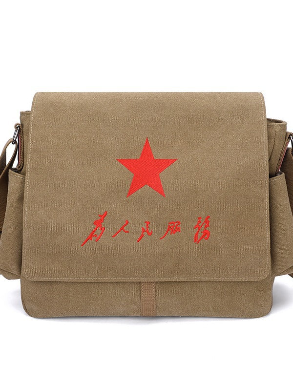 Men's People Retro Large Capacity Practical Red Star Shoulder Bags