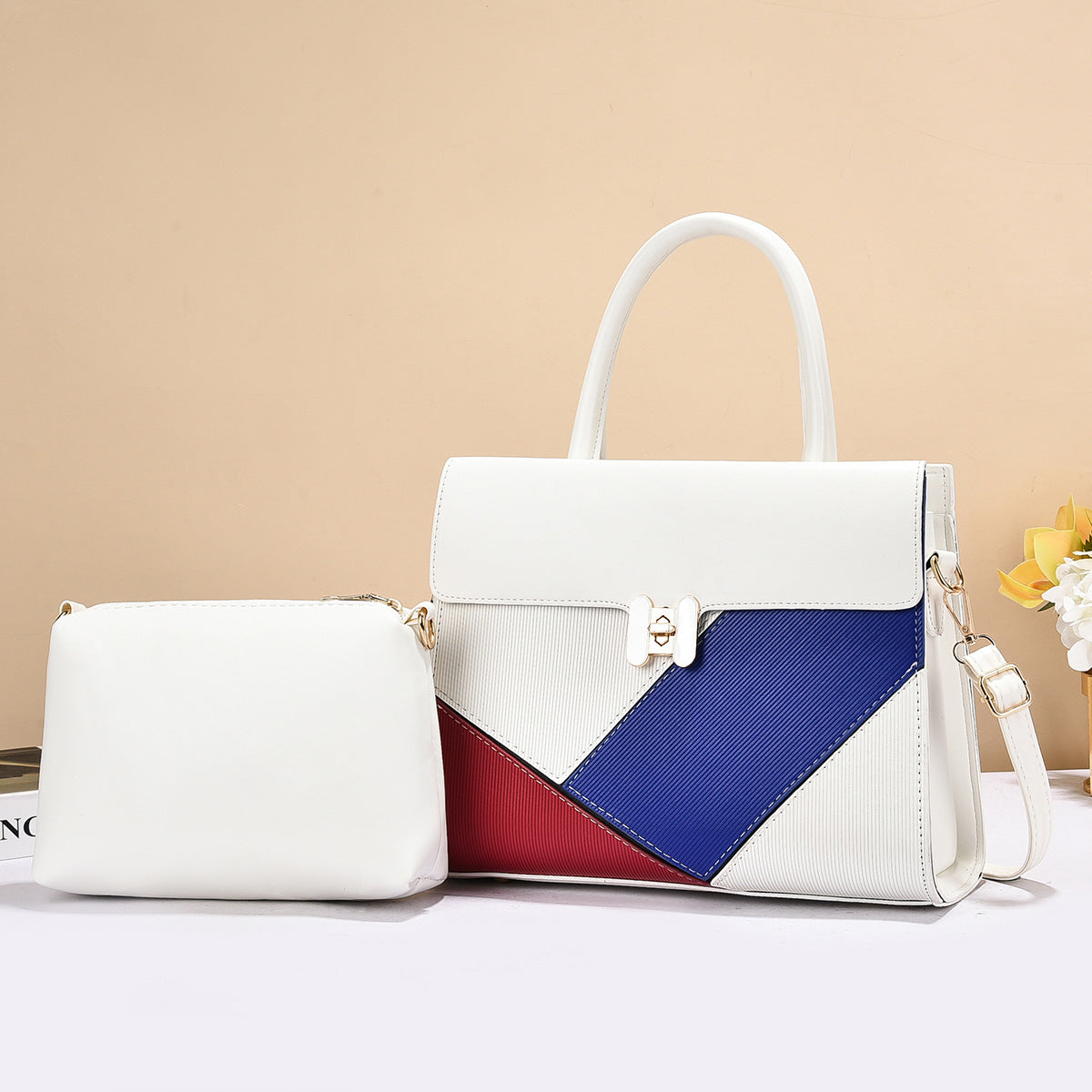 Women's High-grade Color Matching Texture Patchwork Western Style Handbags