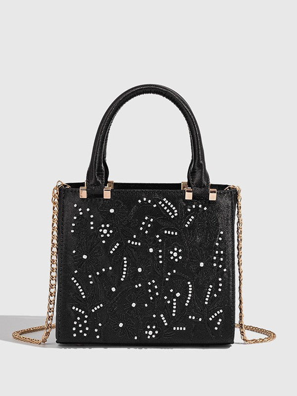 Women's Pearl Embroidered Fashion Silk Satin Textured Cheongsam Women's Messenger Bag