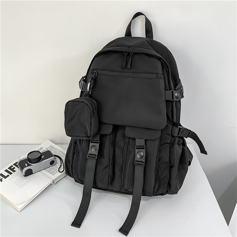 Men's Locomotive Style Large Capacity Solid Color Simple Waterproof Leisure Backpack