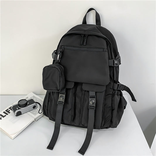 Men's Locomotive Style Large Capacity Solid Color Simple Waterproof Leisure Backpack