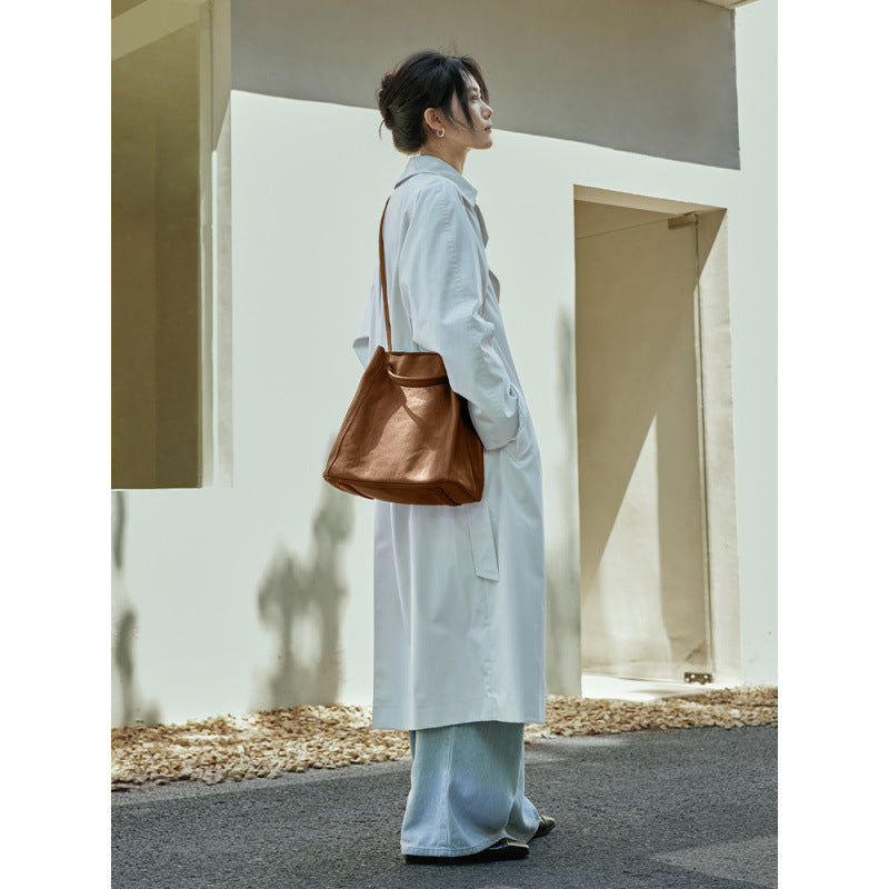 Women's Commuter Large Capacity Totes Genuine Retro Bucket Bag