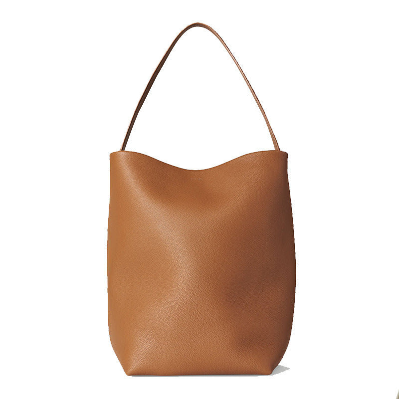 Top Layer Cowhide High-grade Large Capacity Minimalist Fashion Commuter Bucket Bag