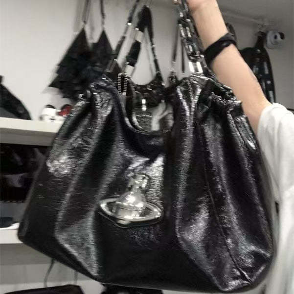 Women's High Version Rear Hobo Saturn Lychee Pattern Underarm Bag