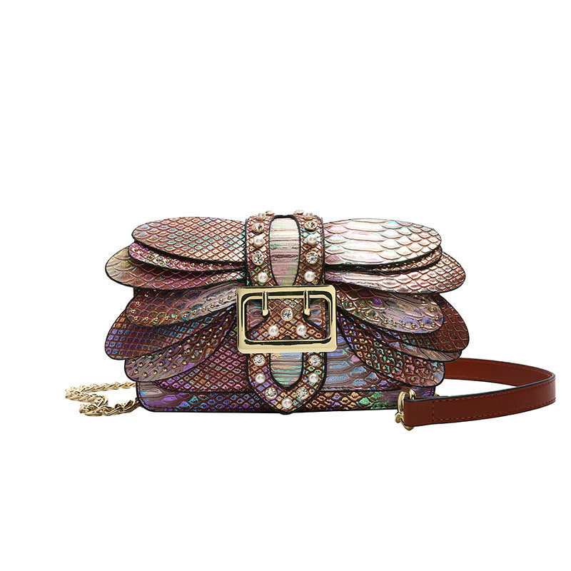 Simple Western Style Butterfly Wings Studded Shaped Chain Women's Shoulder Bag