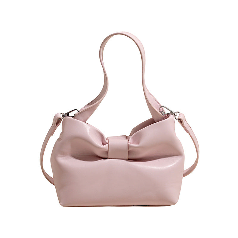 Women's Summer Pleated Bow Solid Color Portable Underarm Tote Bags