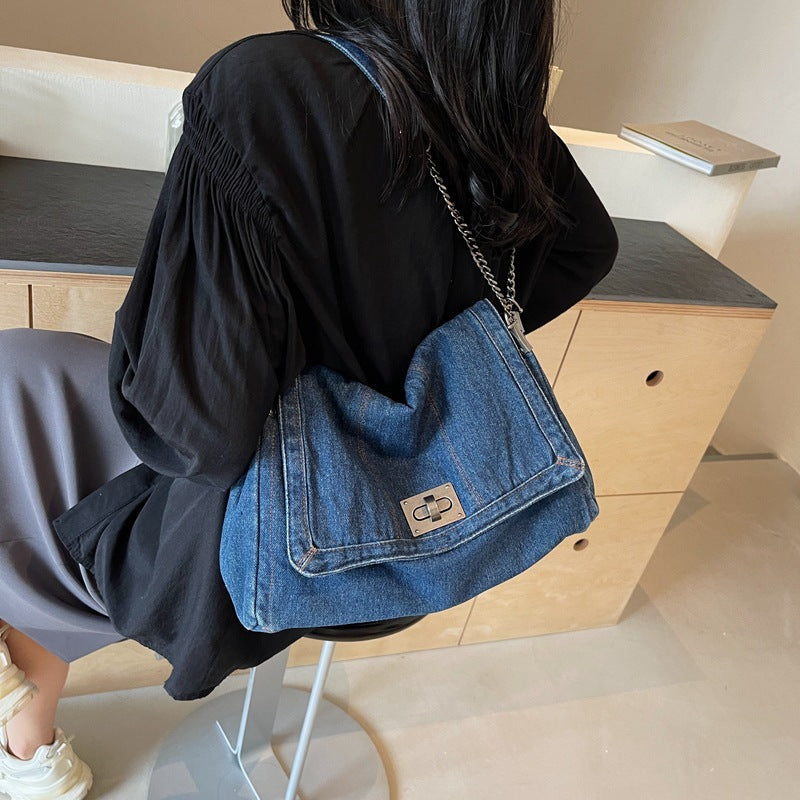 Women's Retro Denim High-grade Chain Large Capacity Bags