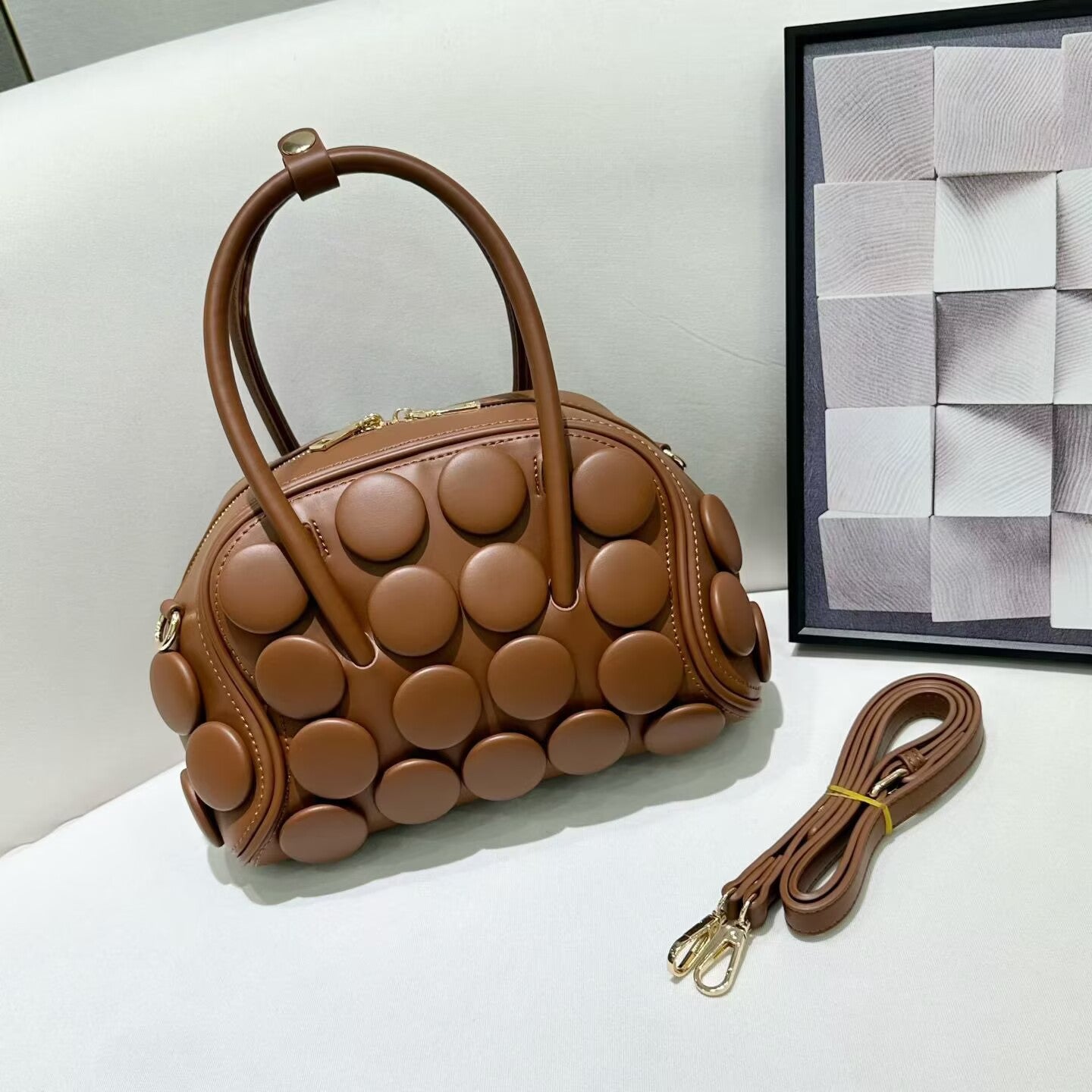 Women's Round Handmade Button Classic Fashion Portable Underarm Bag