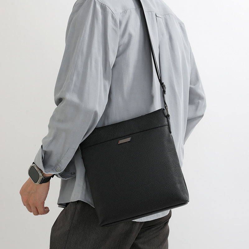 Men's First Layer Cowhide Genuine Leather Vertical Commuter Lightweight Bags