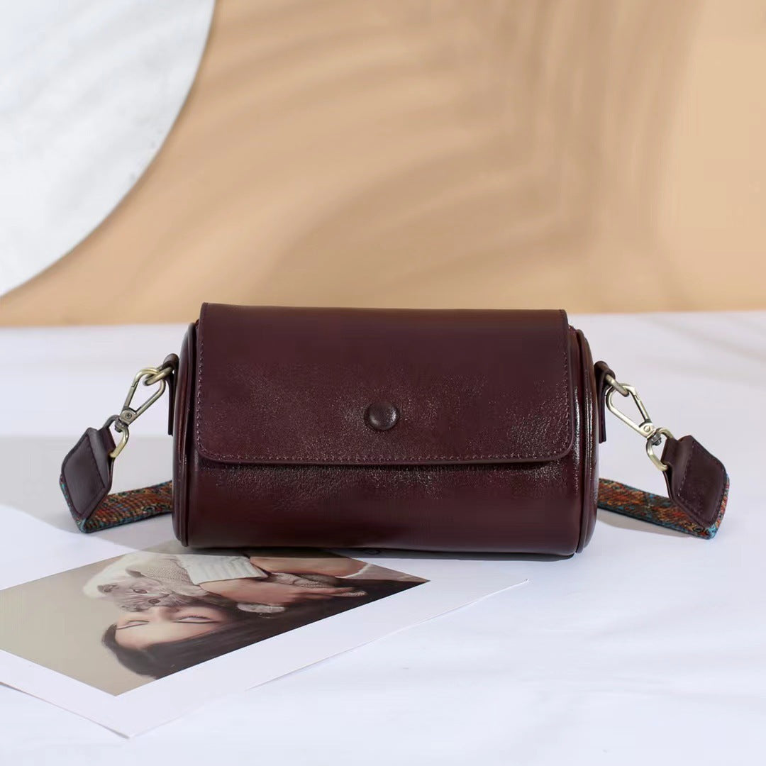 Women's Cowhide Wide Strap Versatile Large Capacity Leather Women's Shoulder Bag