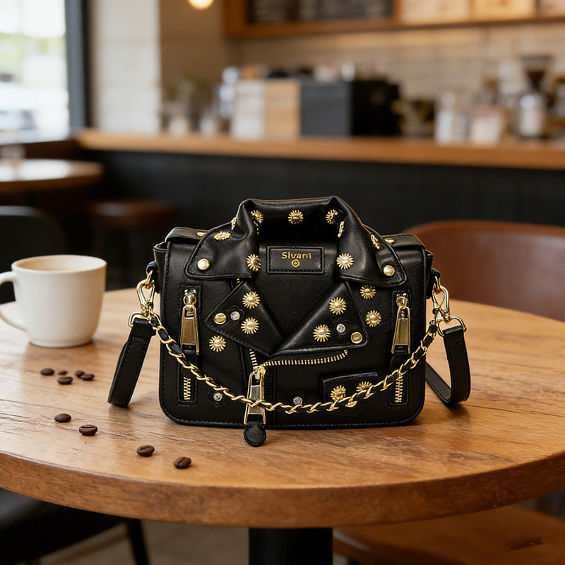 Women's Personalized Leather Jacket Fashion Studded Trend Chain Sling In Women's Shoulder Bag