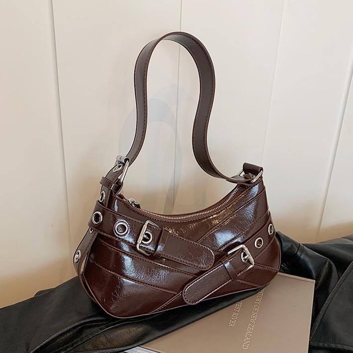 Retro Fashion Korean Style Niche Design Motorcycle Versatile High Underarm Bag