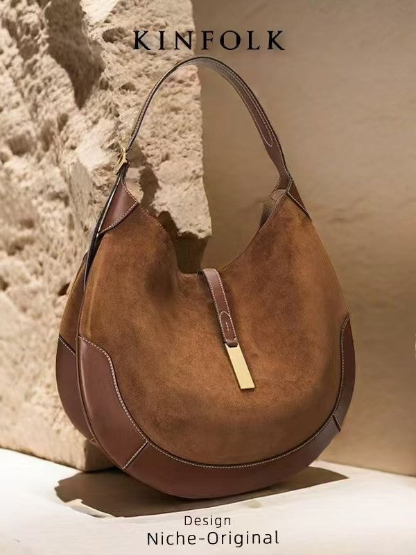 Retro Large Capacity Totes Dumpling Portable Selenodont Suede Women's Messenger Bag