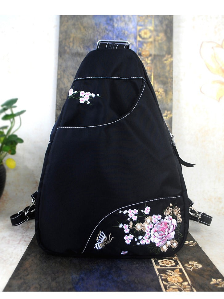 Women's Embroidered Chinese Style Floating Cloud Designer Waterproof Nylon Cloth Artistic Leisure Backpack