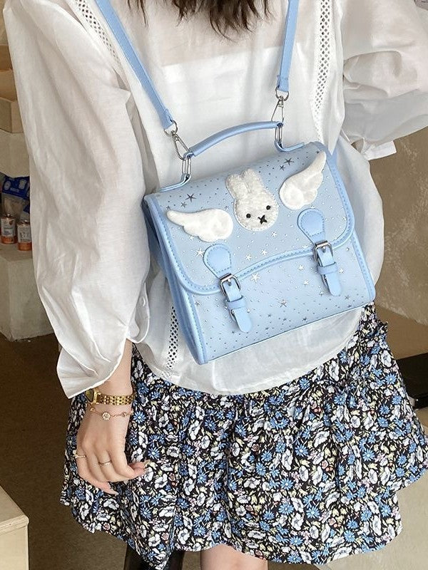 Women's Korean Cartoon Mickey Rabbit Design Cute Angel Little Wing Backpacks