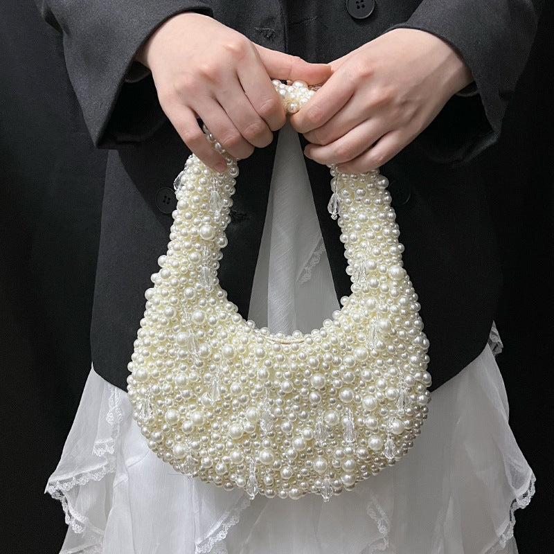 French Retro High-grade Handmade Beaded Imitation Pearl Dumplings Banquet Women's Handbag