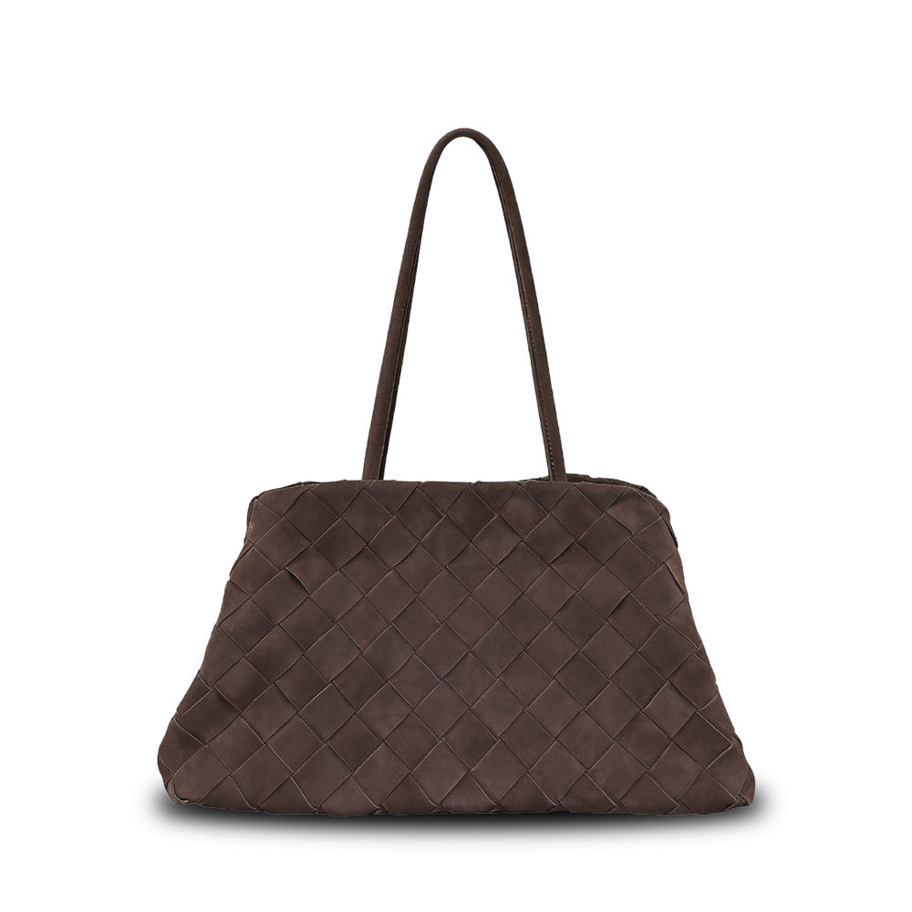 Women's Cowhide Woven Boston Retro Simple Large Bags