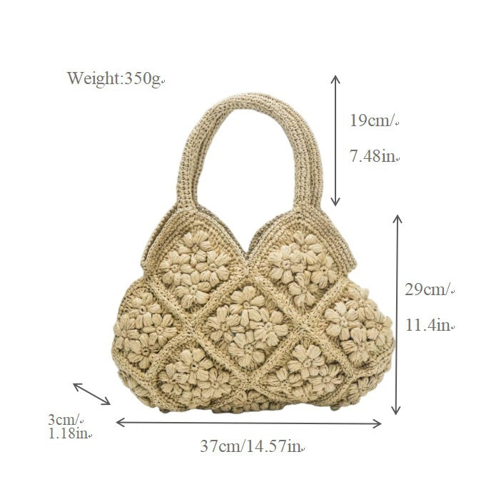 Women's High-grade Three-dimensional Flower Straw Seaside Handmade Woven Large Capacity Portable Bags