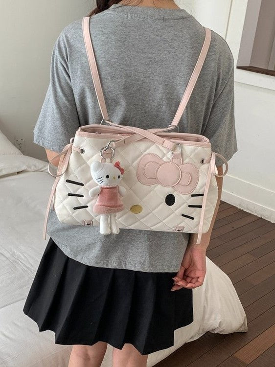 Women's Style Cartoon Cat Large Capacity Fashion Rhombus Sweet Bow Bags