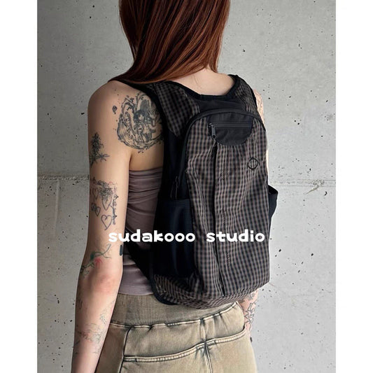 Slouchy Summer Plaid Vintage 2 Colors Backpacks