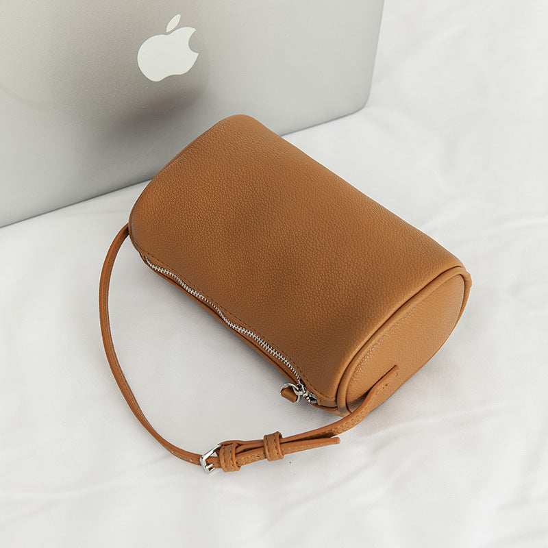 Korean Niche Design Simple Round Minimalist Lychee Women's Messenger Bag