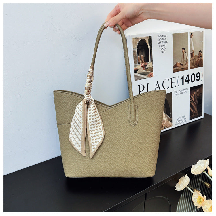 Women's Retro Simple Elegant Silk Scarf Shopping Bucket Bags