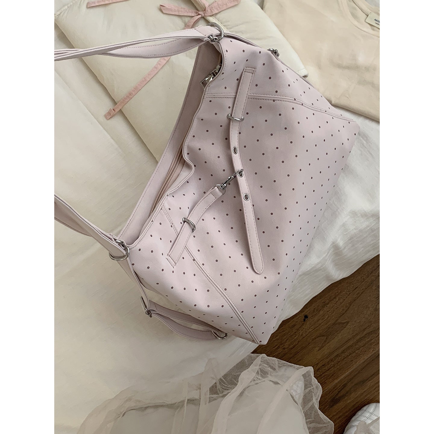 Women's Korean Underarm Commuter Polka Dot Tote Bag