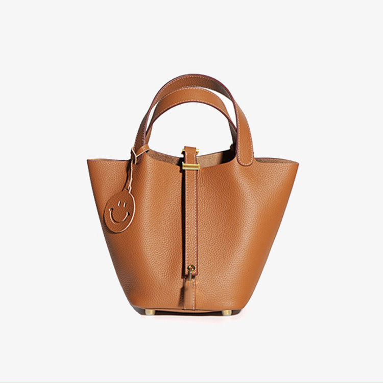 First Layer Cowhide Home Vegetable Basket Soft Bucket Bag